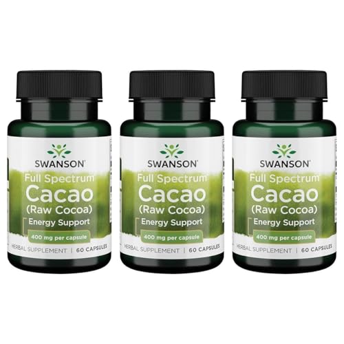 Image of Swanson Full Spectrum Cacao (Raw Cocoa) - Herbal Supplement Promoting Mild Energy Support - Traditional Whole Fruit Formula - (60 Capsules, 400mg Each) (3 Pack)