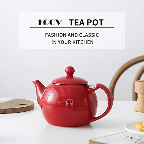 Koov Tea Pot With Infuser For Loose Tea, 34 Ounce Ceramic Teapot With Infuser, Enough For 6 Cups, Tea Pots For Tea Party, High Tea Series (Red) #TOP1