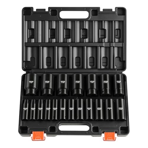 Image of VEVOR Impact Socket Set, 1 /2 inch 19 Piece Impact Sockets, Deep Socket, 6-Point Sockets, 1 /2 inch Drive Set 3 /8 inch to 1-1 /2 inch, Cr-V Rugged Construction, Easy to Identify, with a Sturdy Storage Case, for Vehicles
