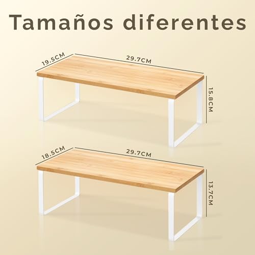 JUPPLIES - Pack 2 Organizador Cocina Estante para Especias - Organizador Armario Cocina Multiusos - Estanteria Cocina de Almacenamiento Apilable con Diseño de Madera y Metal 19.5x29.7x15.8 cm - imagen 3