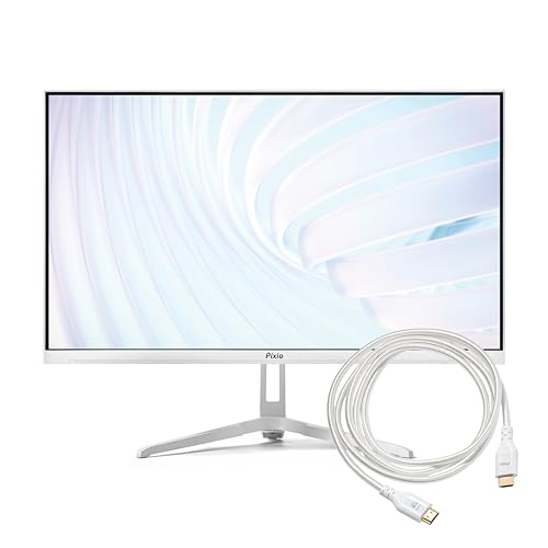 Image of Pixio PX248 Wave White 24 inch 200Hz Refresh Rate 1080p Fast IPS Panel 1ms GTG Time Adaptive Sync Gaming Monitor with White HDMI 2.1 Cable Ultra Certified Ultra High Speed 6FT 8K 60Hz 4K 120Hz Nylon Braid