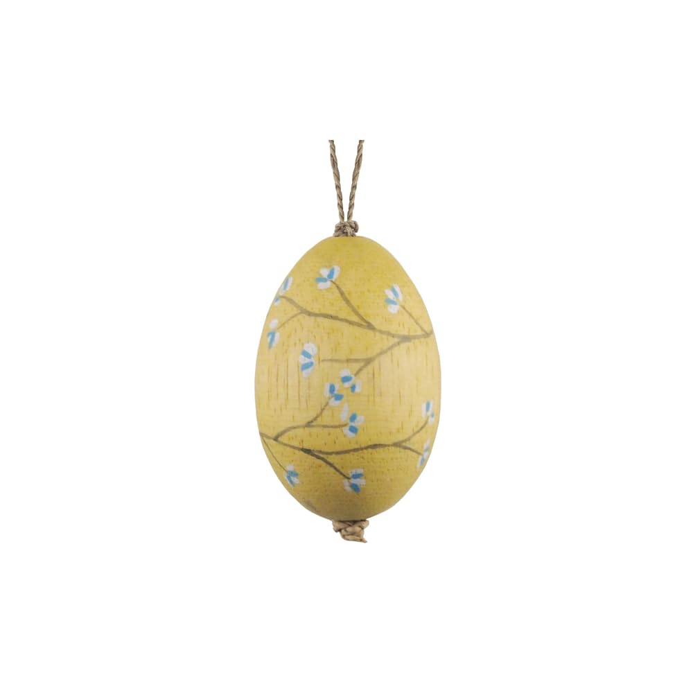 East Of India Yellow Blossom Painted On Egg - Primrose Easter Decoraton Wooden Ornament
