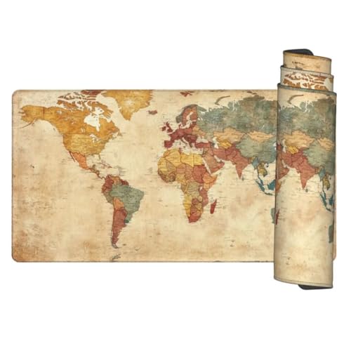 Rétro Tapis de Souris XXL 1000 x 500 x 3mm, Tapis de Souris Carte du Monde sous Main Bureau, Résistant à l'eau et Antidérapant, Améliore la Vitesse et la Précision, Tapis Souris pour Bureau, PC gq163