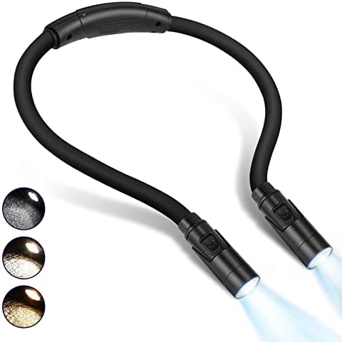 LUXJET Book Light for Reading in Bed at Night, USB Rechargeable, 360° Flexible Arm, 3 Modes Multiple Brightness LED Reading Lights for Knitting, Repair,Travel, Camping (Black)