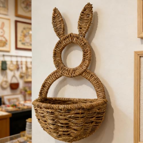 Cesta de pared de conejo de primavera para decorar paredes vacías con estilo rústico 3