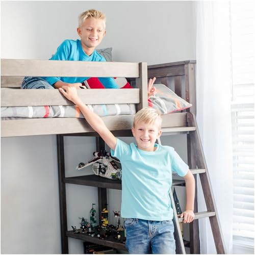 Image of Max & Lily High Loft Bed, Twin Bed Frame for Kids With Bookcase and Desk, Clay