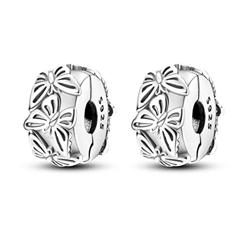 Parmuz Clip Spacer Charm for Bracelet 925 Sterling Silver Pave Cubic Zirconia Clip Lock Spacer Stopper Bead Star Moon Evil Eye charms Jewelry Gift for Woman