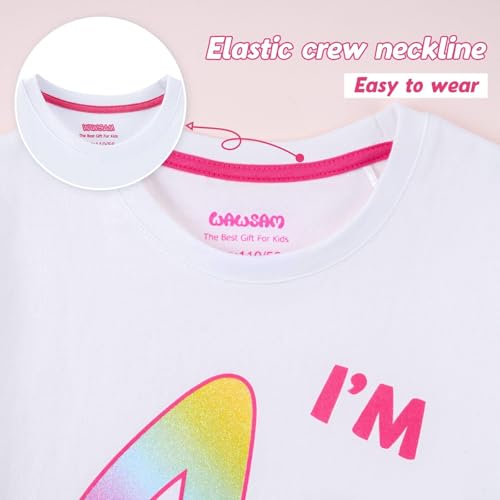Image of WAWSAM Unicorn 4th Birthday T-Shirt for Toddler Girls Birthday Outfit 4 Years Old Shirts (US, Age, 4 Years, White)