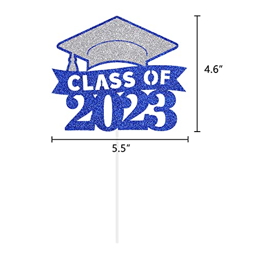 Graduation Cake Topper Congrats Grad Cupcake Toppers Kindergarten High School College University Glitter Decoration Blue Silver #TOP1