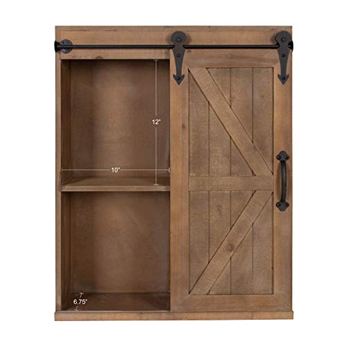 Kate And Laurel Cates Wood Decorative Wall Storage Cabinet With Sliding Barn Door, Rustic Brown #TOP5