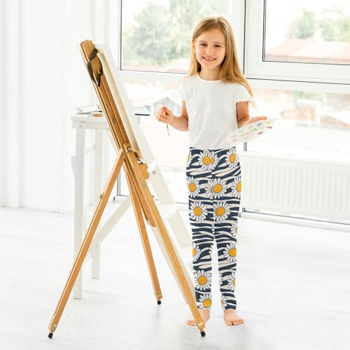 ALAZA Girls' Leggings Children's Yoga Pants Skinny Printed Dance Black White Striped Daisy Comfortable 4T4