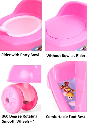 Image of Goyal's Rabbit Style Baby Potty Seat Cum Rider with Wheel and Removable Bowl for Kids (Pink)