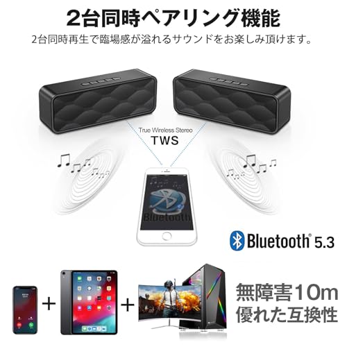 Bluetooth スピーカー ブルートゥーススピーカー ワイヤレススピーカー TWS対応 ポータブル モバイル Bluetooth5.3 /TFカード/AUX対応/マイク内蔵 Type-C充電 ハンズフリー通話