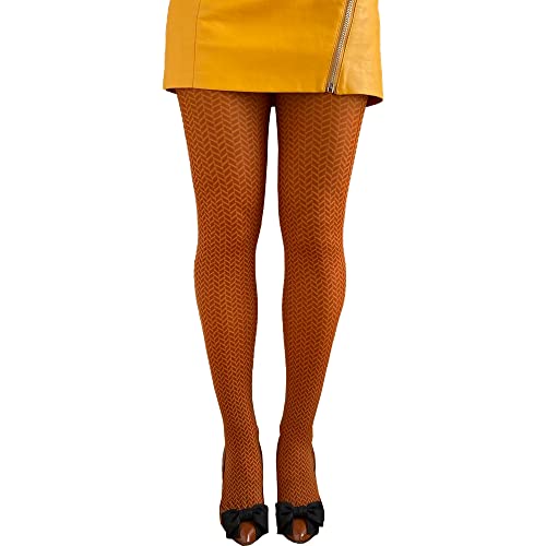 Herringbone Patterned Tights – Opaque 50 Denier Pantyhose for Women Elegant Geometric Legwear