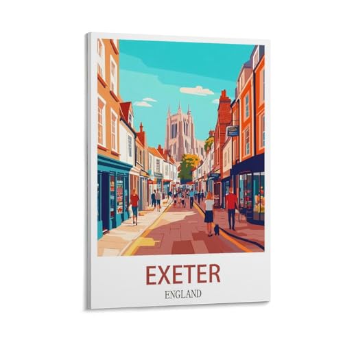 Poster voyage vintage Exeter Angleterre toile 60x90 cm décoration salon