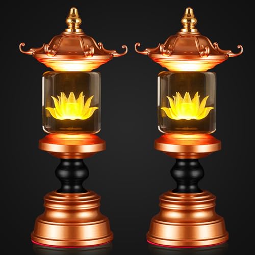 Image of Lotus Lamp 7 Color Adjustable Switch Buddhist Meditation Supplies(11in) | Soft Lighting;Alloy Glass;Multi-scene Decor;Fine Craft