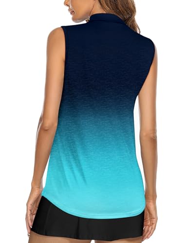 Image of Koscacy Women's Sleeveless Golf Tennis Polo Shirts Zip Up Dry Fit Workout Tank Tops Athletic Shirt