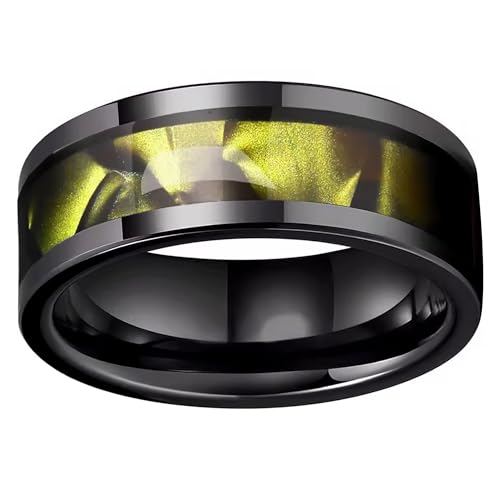 Synthetic Yellow Topaz Ring Black Stainless Steel Citrine Wedding Band Sizes 6-13 Unisex2