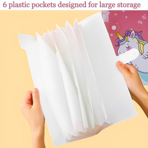 Image of Kids A4 File Folder Button Lock | Cartoon Theme Expandable Document Organizer Bag for Kids | 6 Pocket File Holder Certificates Test Papers Homework & School Documents Waterproof Storage