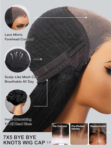 Image of Beauty Forever 7x5 Bye Bye Knots Put on and Go Glueless Wig Pre Cut 3D Body Wave Lace Front Wig Human Hair with Bleached Knots Pre Plucked Wigs for Beginner 150% Density Natural Color 18 Inch