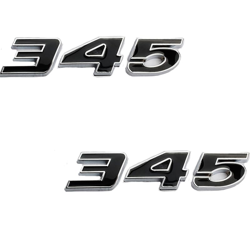 Image of 2PC 345 Emblem Decal Car Engine Letters Decal Plating Badge 3D Metal Style Fit for 300C for Charger Black Silver