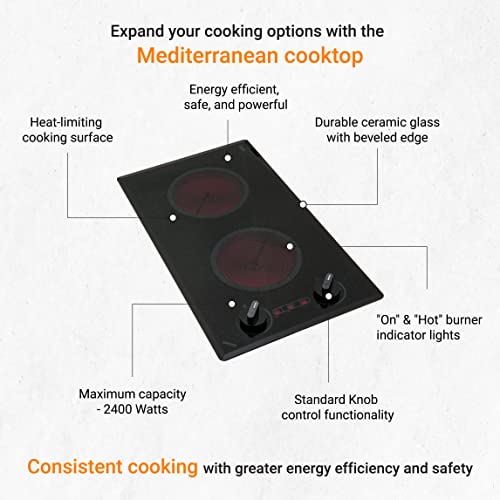 Kenyon Mediterranean 2-Burner Small Cooktop, Electric Cooktop For Energy-Efficient Cooking, Knob Control, Portrait Cooktop, 120-Volt, Black #TOP3