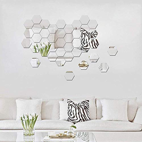 Hexagon Mirror, Itta Large 32Pcs 126X110X63Mm 3D Acrylic Diy Wall Decorative Self-Adhesive Wall Stickers Removable Geometric Hexagon Wall Mural Wedding Room Home Decor (Silver) #TOP5