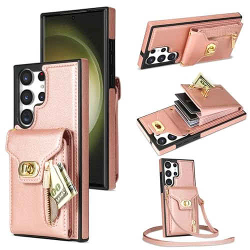 Étui portefeuille Samsung S23 Ultra avec bandoulière et porte-cartes en cuir