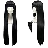 TopWigy Girl's Replacement Wig Natural Black Long Straight Costume Daily Hair Wigs with Bangs Cher Anime Wig for Halloween Party Daily Use(Black 32')