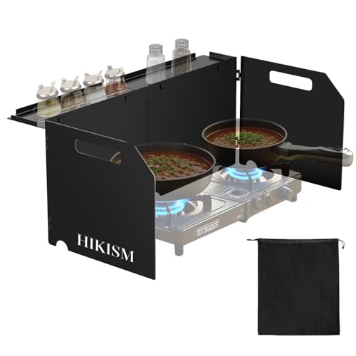 HIKISM Camping Stove Windscreen Lightweight Foldable Outdoor Wind Blocker Gas Stove Windshield Wind Screen Wind Guard for Camping Stove Glamping Black