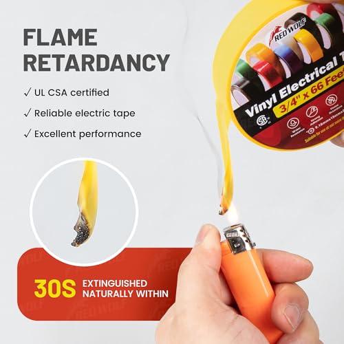 Image of RED WOLF 5 Pack Yellow Electrical Tape 3 /4 Inch x 66 Ft Industrial Grade UL /CSA Listed 7 Mil Thick Flame Retardant High Temp Waterproof Electrical PVC Tape Electric Super Vinyl Rated 600V