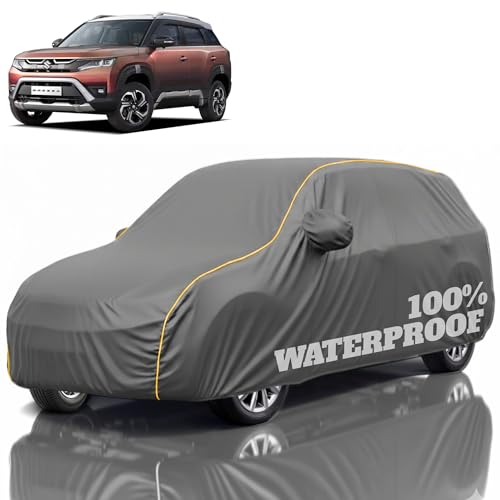 Image of Premium Polyester Car Cover Brezza All-Weather Protection from Rain, Dust & Sun | UV Resistant Fabric | Full Body Secure Fit for Outdoor & Indoor Parking Grey