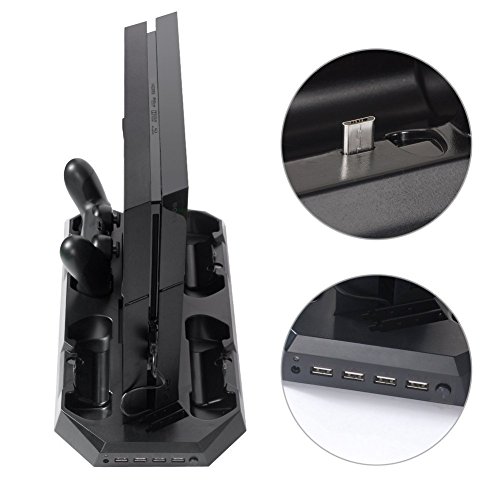Amstreak Ps4 Playstation Four Console Vertical Stand Dual Cooler Fans + Free Four Charger Ports Charging Station For Ps4 Ds4 Controllers - Best Cooling And Charging System Dualshock 4 #TOP7
