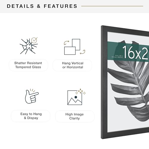 Image of MCS Studio Gallery 16x20 Poster Frame Black Woodgrain Engineered Wood, Vertical & Horizontal Wall Hanging Large Picture Frame for Photos, Posters & Art Prints (1-Pack)