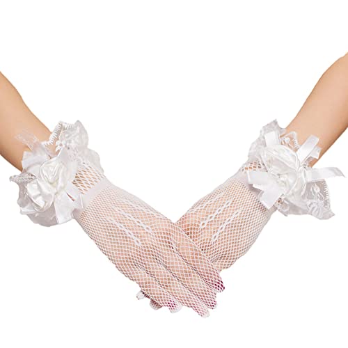 Ekakashop Guantes de encaje para mujer, estilo vintage, red de pescado, elegantes manoplas de flores, para novia, bodas, fiestas, noche, para vestidos de boda, color blanco Cover