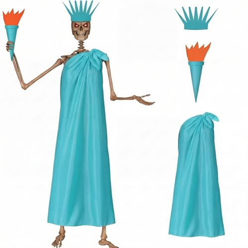 Chicingyou 3 Pcs 12 ft Skeleton Accessories Skeleton Statue of Liberty Costume Kit with Crown and Torch Outfit Set Giant Sized Clothing for Outdoor Garden