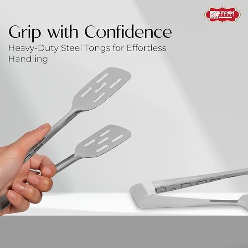 Image of Kitchen Expert Stainless Steel Tong | Serving and Frying Tong | Steel Utility Tong for Kitchen | Perfect for BBQ | Chimta | Set of 1