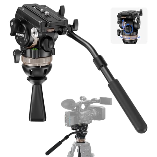 NEEWER Video Tripod Fluid Head w/ 6 Level Dynamic Counterbalance, 4 Level Pan/Tilt Damping, Handle, ?75mm Base, Metal Heavy Duty QR Plate Compatible with DJI RS Gimbals, Max Load 18lb, TH45