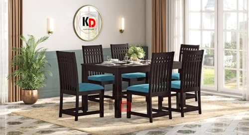 Image of Dining Table Set || Wood Dining Table with Chair 6 Seater || Dining Room Set || Wooden 6 Seater Dining Table || Modern and Unqiue Dining Table for Living Room (6 Seater Dining Table) Walnut Finish