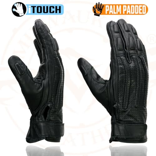Image of Milwaukee Leather Men's Premium Leather Motorcycle Racing Gloves - Hand Protection, Gel Palm, Adjustable Fit - Medium