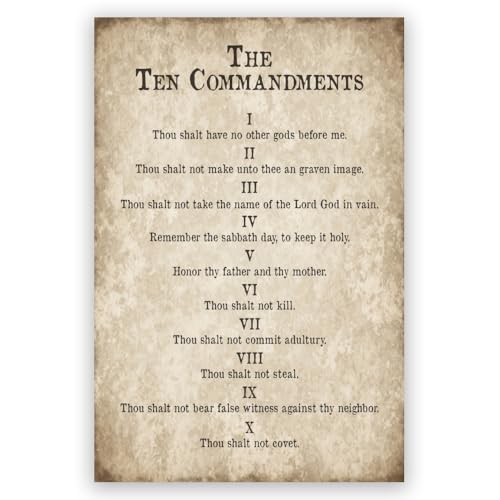 RINMFEO Vintage Motivational 10 Commandments Poster Religious Wall Art Bible Verse Canvas Print Religious Wall Decor For Living Room Bedroom 12x16inch Unframed