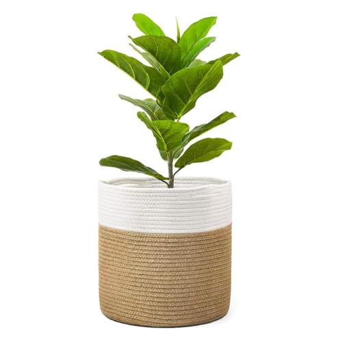 Jute Rope Woven Planter Basket for Plants Indoor, Foldable Plant Pot Cover with Sturdy Handles for 9-11 Inch Pots, Eco-Friendly Macrame Decor - Kivano