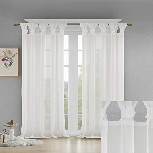 Madison Park Rosette Vorhang mit Blumen-Verzierung, solide Fensterdekoration für Schlafzimmer, Wohnzimmer und Schlafsaal, 127 x 213 cm, Weiß