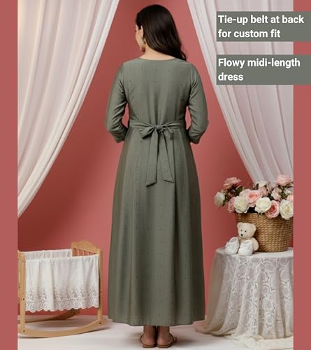 Image of DUMMY SHAPE Feeding Kurtis for Women Cotton Blend | Printed Pregnancy Flare Kurta with Dual Nursing Zippers to Pre & Post Partum | Maternity Dresses | Gifts for Pregnant Woman