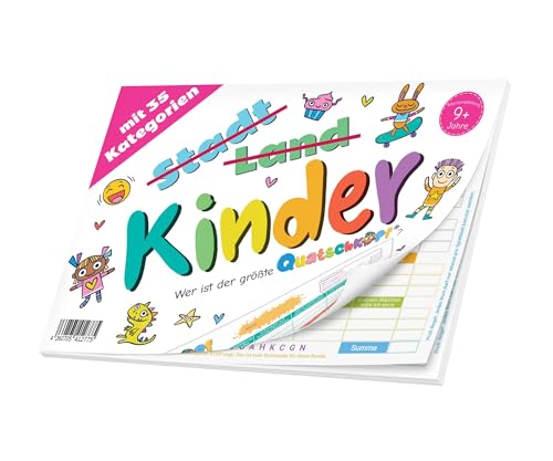 Quatschkopf Kinder, Stadt Land Fluss Kids Junior Variante, Spielblock mit 35 witzigen und kreativen Kategorien, Geschenkidee Kinder und Familien, großer Block DIN A4, Spiel ab 9 Jahre