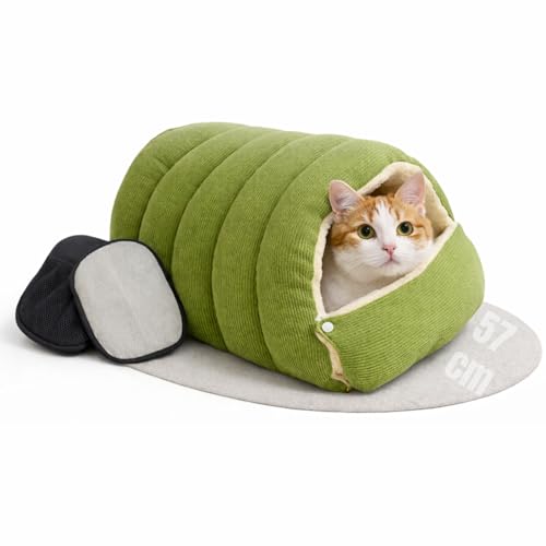 2 in 1 Warmes Katzenbett Winter 57cm, Kuschelhöhle Katze & Hundehöhle Kleine Hunde, Waschbar & Faltbar, Katzenkorb mit Dach, Plüsch...