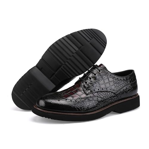 Image of Lace-up Oxfords Brogue Wingtip Shoes for Men Two Color Mix,Crocodile Pattern