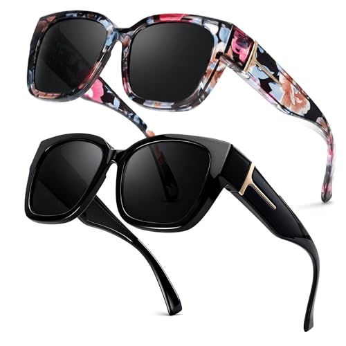 LVIOE 2 Pack Polarized Fit Over Sunglasses for Women Men Oversized Square Over Glasses Sunglasses with UV Protection LS7511
