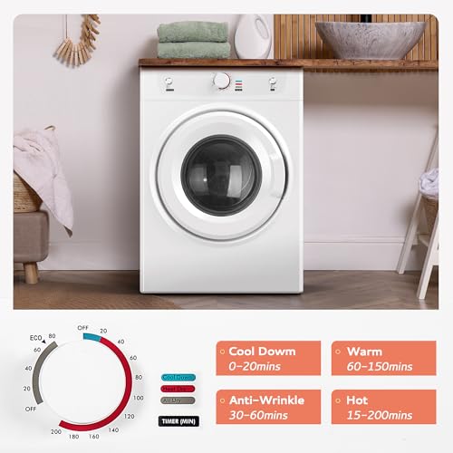 Image of Euhomy Dryer, 3.5 Cu. Ft. 1500W Clothes Dryer, Stainless Steel Tumble Dryer with Exhaust Hose for Home, Apartment, Dorm, White