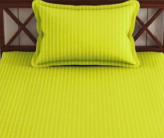 Image of Trance Home Linen 100% Cotton 72x30 inch Single Fitted 200TC Satin Stripe Elastic Fitted Bedsheet | Single Bed Size Daily use Fitted Bedspread with 1 Pillow Covers (72 inchx30 inch | 6x2.5 feet,Canary Yellow)